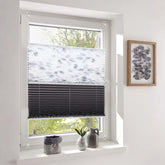 Sekey pleated blind Day Night, no drilling required, blackout, light-filtering, tensioned, with stylish leaf print